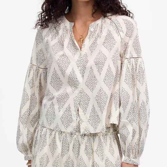 Madewell Shirred Balloon-Sleeve Top in Geometric Print Size XL - Picture 1 of 12